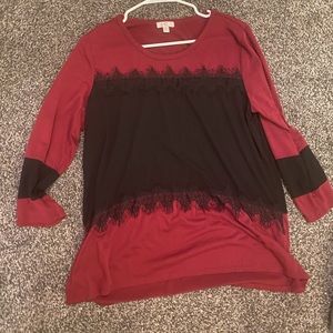 Charming Charlie maroon/black shirt